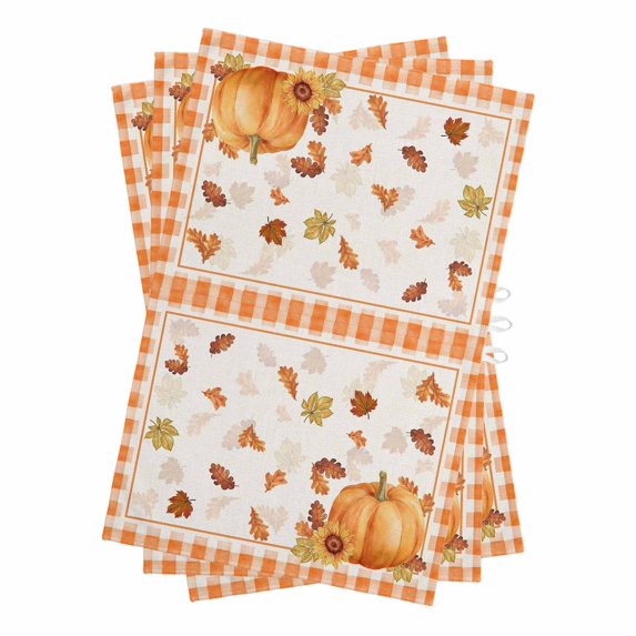Fall Kitchen Towels Set of 3, Water Absorbent Dish Towel, Orange Pumpkins Thanksgiving Maple Leaf Sunflower Plaid Decorative Hand Towels - Quick Drying Cloth for Cooking Baking, 18x28 Inch