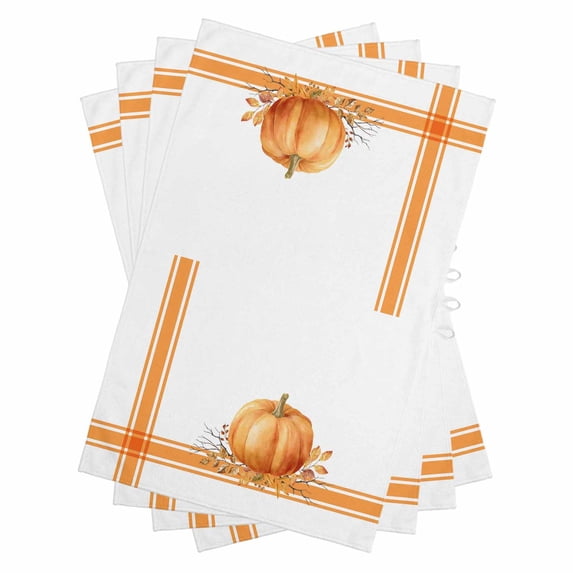 Fall Kitchen Towels Set of 4, Water Absorbent Dish Towel, Orange Pumpkin Thanksgiving Autumn Stripe Leaf Decorative Hand Towels - Quick Drying Cloth for Cooking Baking, 18x28 Inch