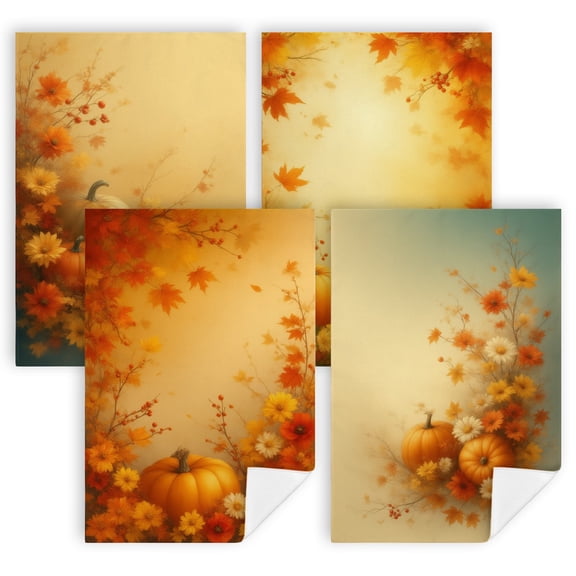 Fall Kitchen Towels Set A painting of pumpkins and flowers on a yellow background 4-Pack 16x24 in Fall Theme Gifts