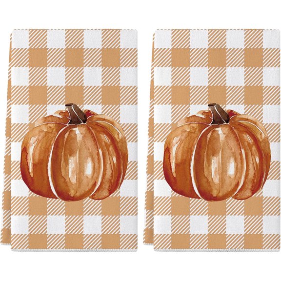 Fall Kitchen Towels Set of 2,18x26 Inch Pumpkin Hand Towels Hello Fall Decorations for Home Seasonal Autumn Thanksgiving Home Kitchen Decor Dishcloth