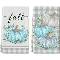 Fall Kitchen Towels Set of 2 Fall Decor Buffalo Plaid Eucalyptus Leaves Pumpkin Dish Towel Tea Towels for Kitchen 16x26 Inch Thanksgiving Decorations