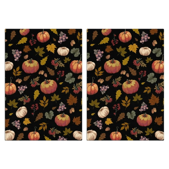 Fall Kitchen Towels Set of 2-Pumpkin & Maple Leaf Printed Tea Towels(18x26 inch)-Absorbent Cotton Home Decor for Thanksgiving,Housewarming Gifts.