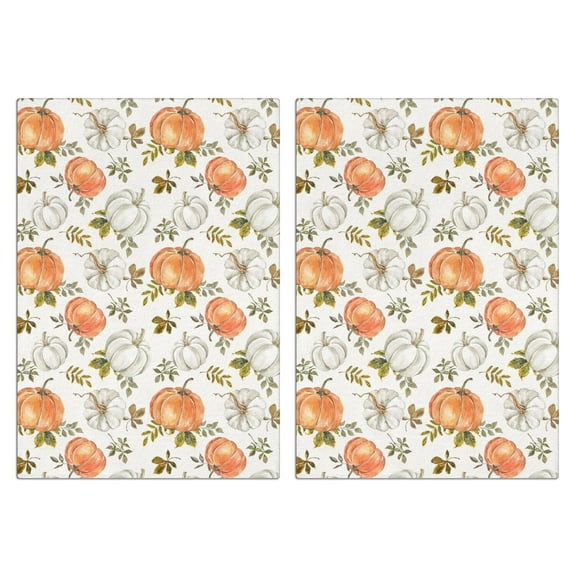 Fall Kitchen Towels Set of 2-Pumpkin & Maple Leaf Printed Tea Towels(18x26 inch)-Absorbent Cotton Home Decor for Thanksgiving,Housewarming Gifts.