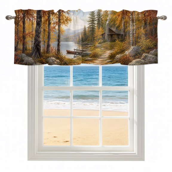 Fall Kitchen Valances for Windows 54x18 Inch Kitchen Curtains Valances Rod Pocket Farmhouse Country Cabins Maple Leaves Trees Bathroom Window Valances for Window Treatment Decor
