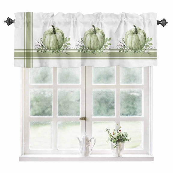 Fall Kitchen Valances for Windows 60x18 Inch Kitchen Curtains Valances Rod Pocket Sage Green Pumpkin Thanksgiving Stripe Leaf Bathroom Window Valances for Window Treatment Decor