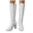 thumbnail image 1 of Fall Knee High Boots for Women White Black Leather Pointed Toe Chunky High Heel Winter Dress Tall Boots with Side Zipper, 1 of 7