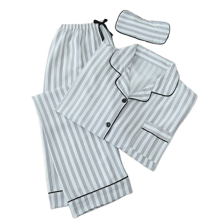 AKAFMK Women's Striped Cotton Pajama Set, Soft Fall Loungewear