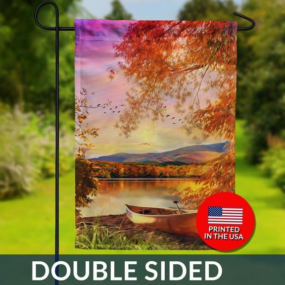 Fall Lake Canoe Flag Autumn Mountain Scene Double Sided 1