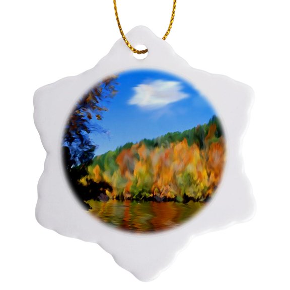 3drose, Fall Landscape, 3 inch Snowflake Porcelain Ornament