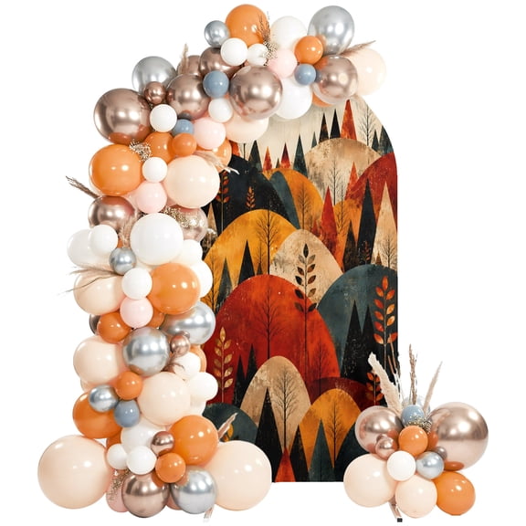 Fall Landscape Arch Backdrop Covers 6 FT, Impressionist Forest Trees Gold Yellow Orange Deep Green Stretchy Fitted Arched Stand Covers Party Arch Stand Cover Photo Booth for Wedding Birthday Decor