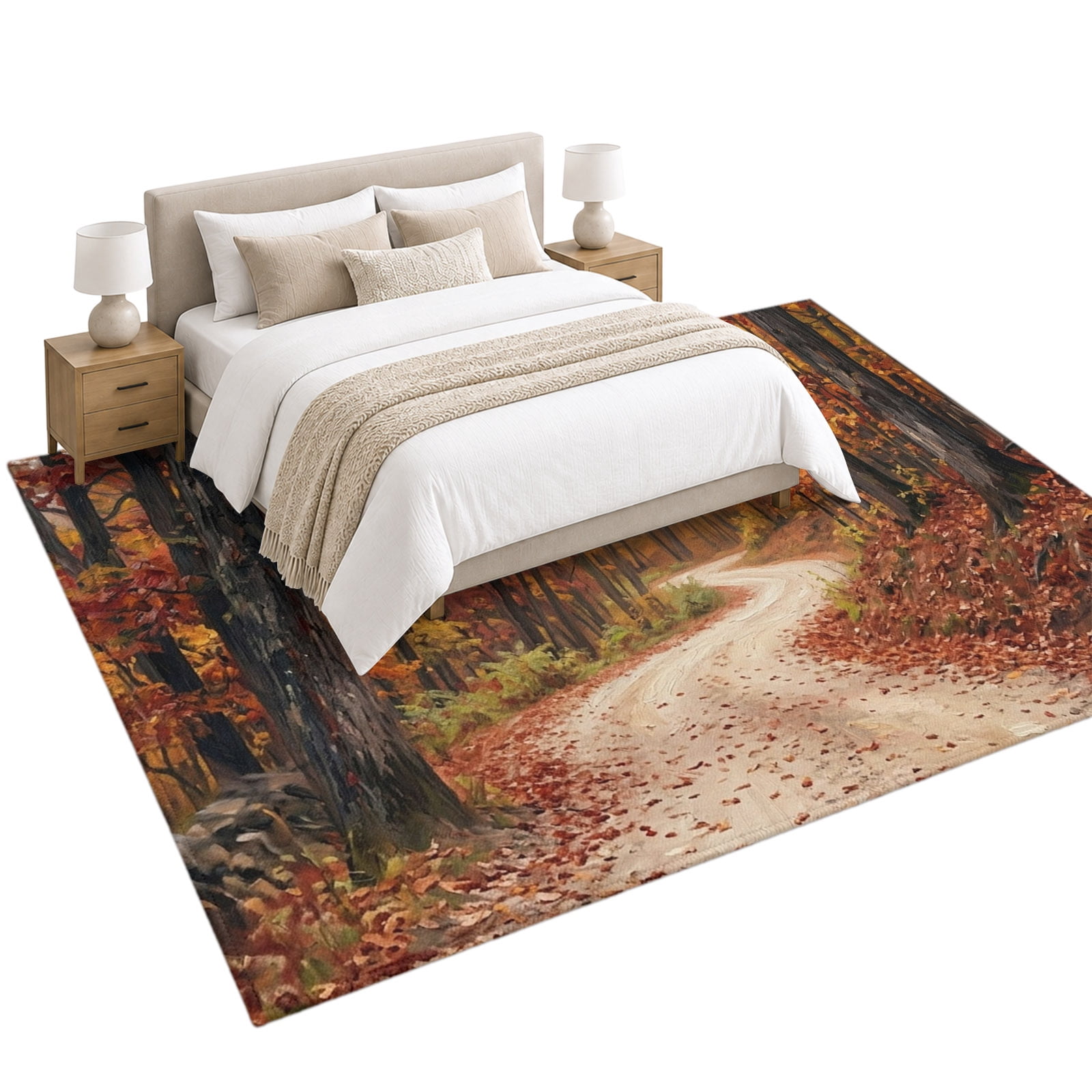 Fall Landscape Area Rug 6'x9', Country Farmhouse Forest Red Orange ...