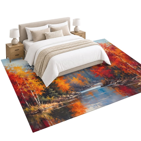 Fall Landscape Area Rug 6'x9', Serene Lake Orange Maple Trees Forest ...