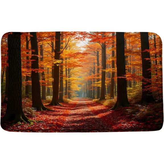 Fall Landscape Bath Mat Orange Yellow Red Forest Autumn Scenery Bathroom Kitchen Runner Rug 16x24 Inch