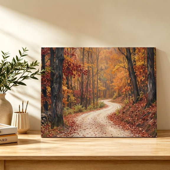 Fall Landscape Canvas Wall Art, Country Farmhouse Forest Red Orange Leaves Tree Wall Art Prints Artwork Framed Canvas Ready to Hang Art Pictures for Bathroom Bedroom Entry Desk Corner 10" x 8"