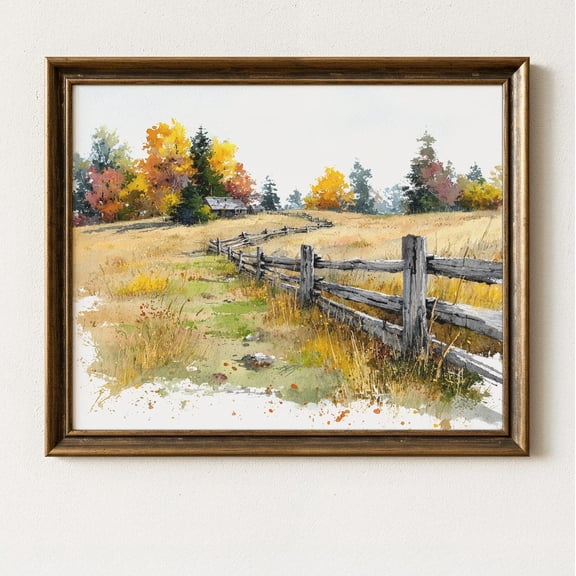 Fall Landscape Print Poster Fall Landscape Art, Rustic Wooden Fence in Autumn, Country Scene, Print Poster Wall Decor 381, Size 24x36 UNFFRAMED F03.1.6l3188