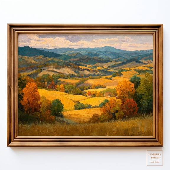 Fall Landscape Print, Vintage Impasto, Rustic Autumn Art, Autumn Wall Art, Home Decor #2243, Stretched Canvas Size 8x12