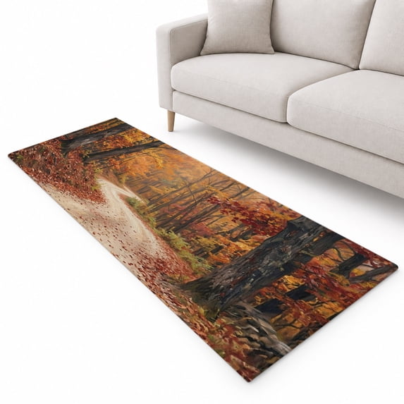 Fall Landscape Runner Rug 2'x6', Country Farmhouse Forest Red Orange ...