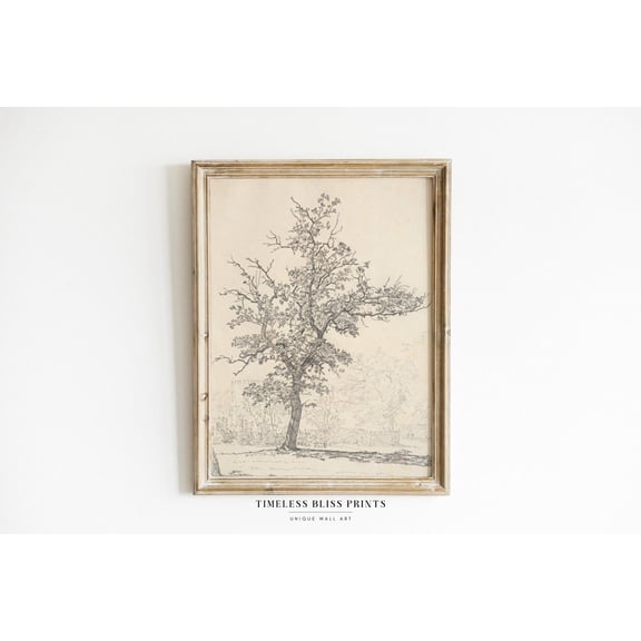 Fall Landscape Tree Art Print Vintage Tree Drawing Woods Sketch Art Antique Forest Moody Landscape Brown Sepia Landscape Wall Art Poster Decor, Unframed Poster Size 12x18 F03.1.22l145