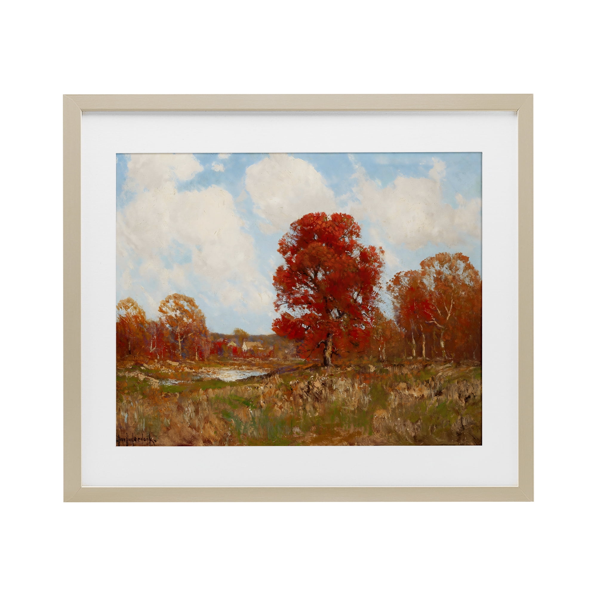 Fall Landscape with Red Foliage Birch Framed Print Under Glass, design by Arlington Prints