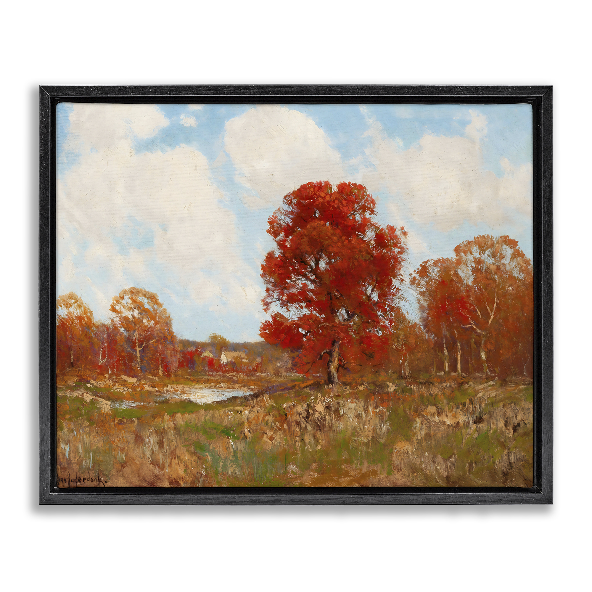 Fall Landscape with Red Foliage Black Framed Floater Canvas Wall Art, design by Arlington Prints