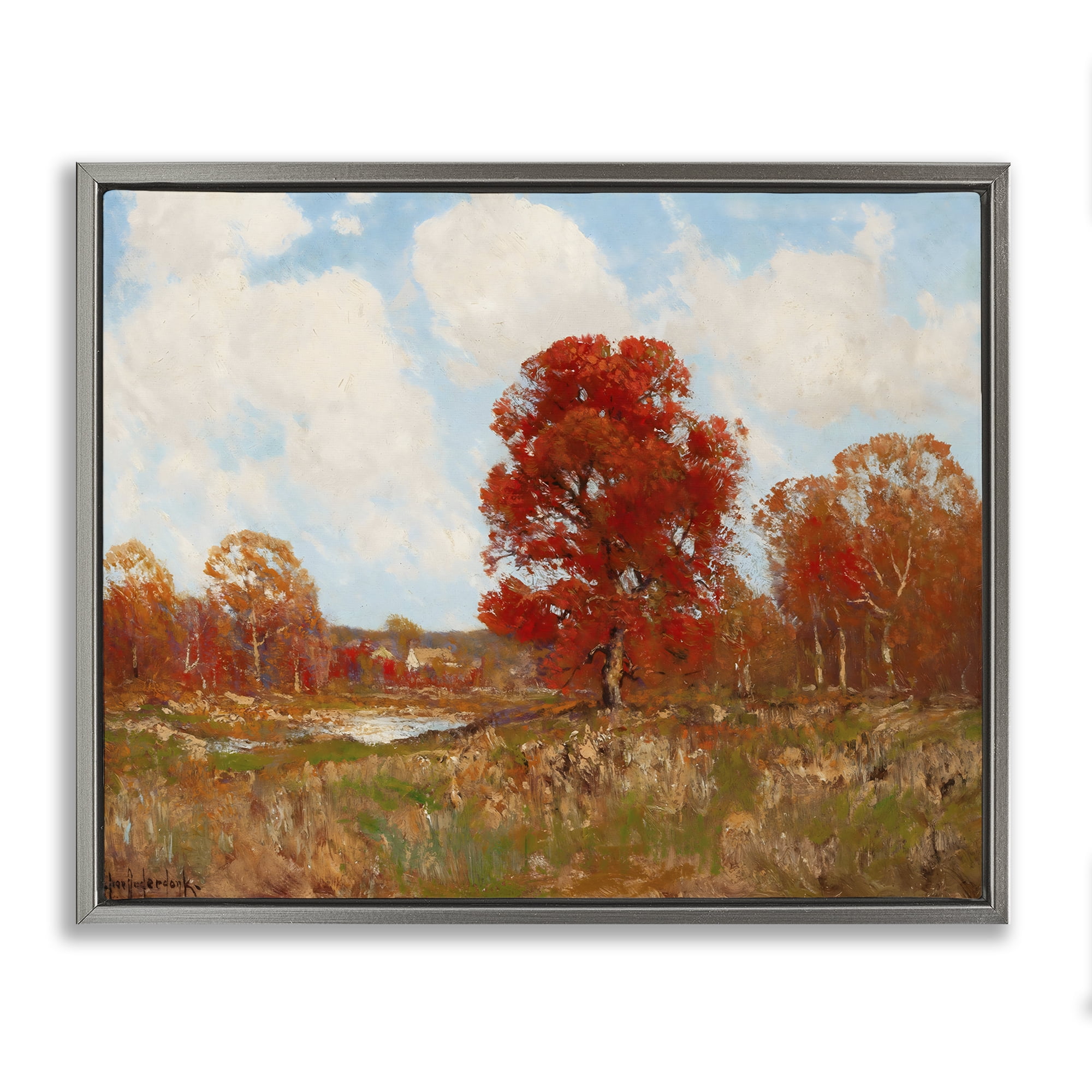 Fall Landscape with Red Foliage Gray Framed Floater Canvas Wall Art, design by Arlington Prints