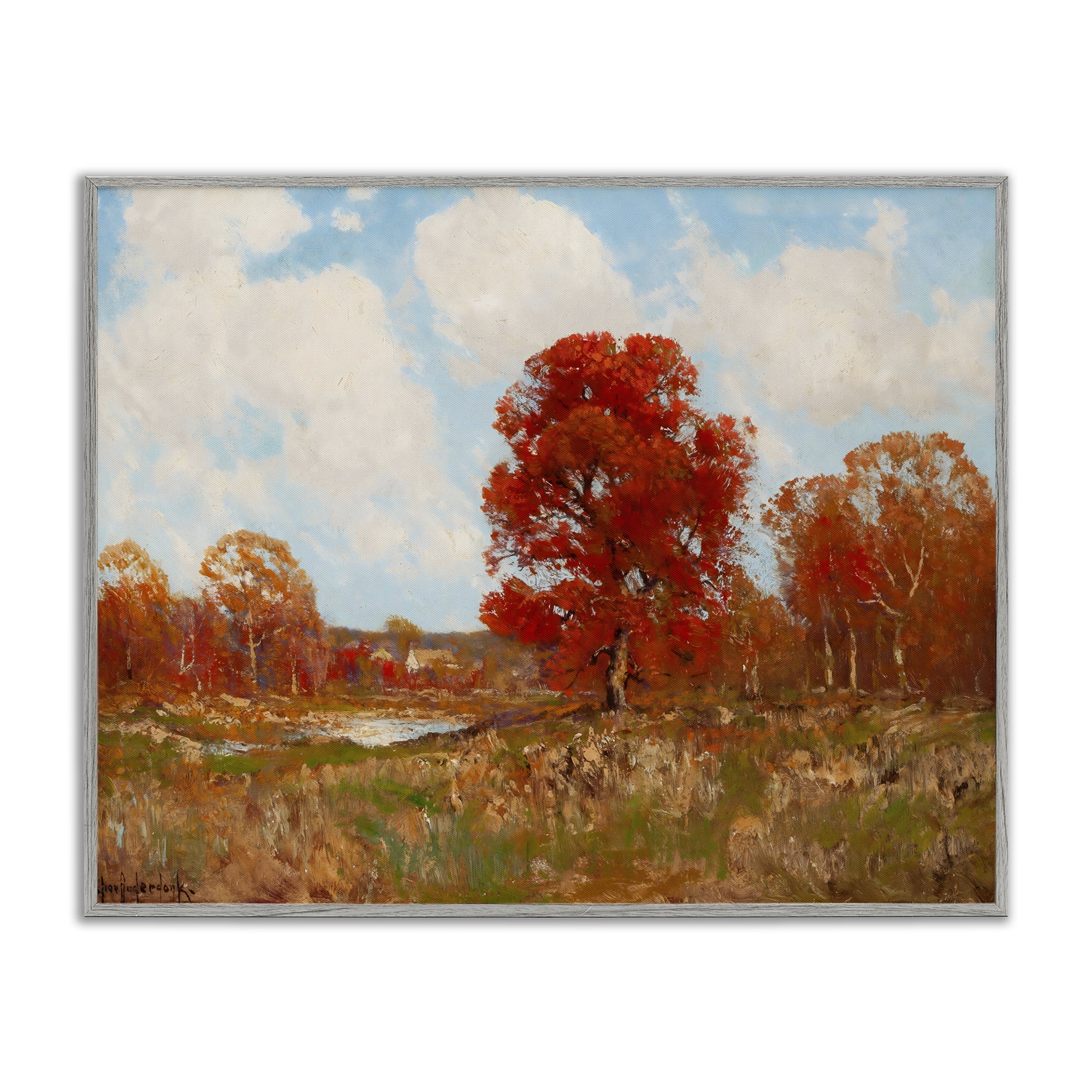 Fall Landscape with Red Foliage Gray Framed Giclee Art, design by Arlington Prints