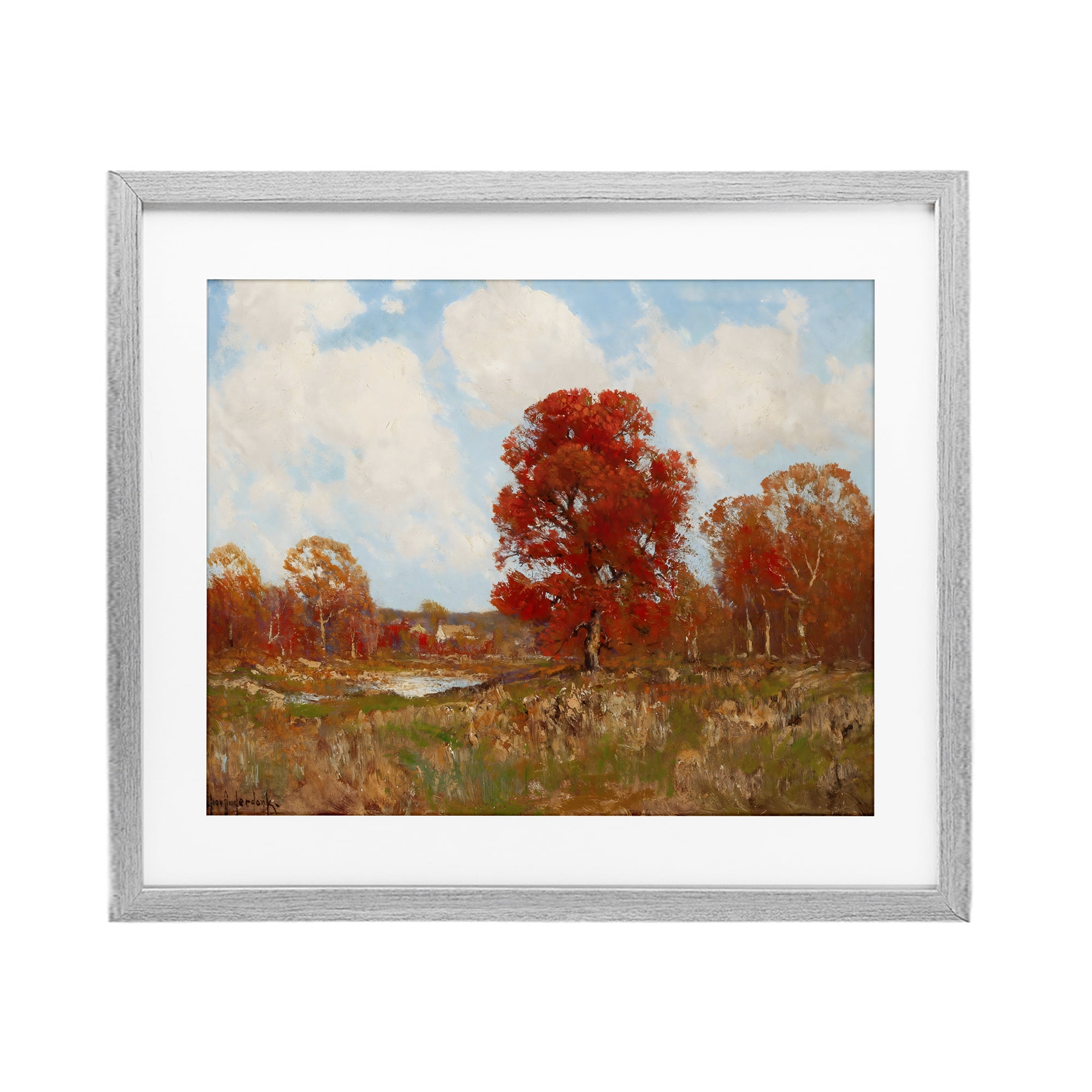 Fall Landscape with Red Foliage Gray Framed Print Under Glass, design by Arlington Prints