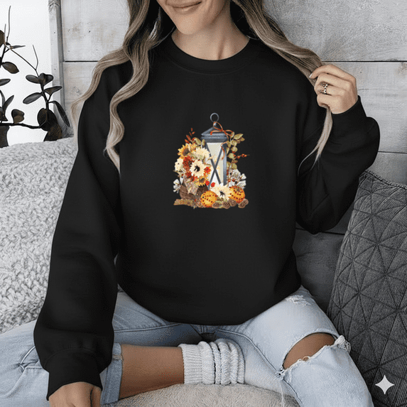 Fall Lantern Candle Warm Glow Cozy Autumn Decor Seasonal Design Sweatshirt, up to size 5XL