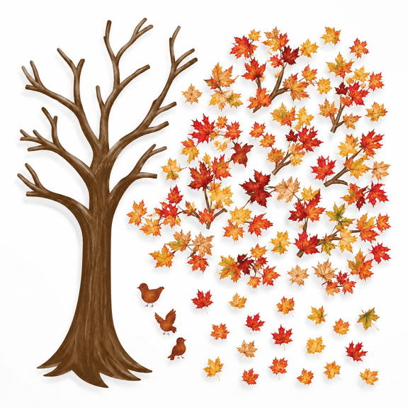 Fall Large Tree Maple Leaves Wall Decals XL, Self-Adhesive PVC Stickers for Home Decor