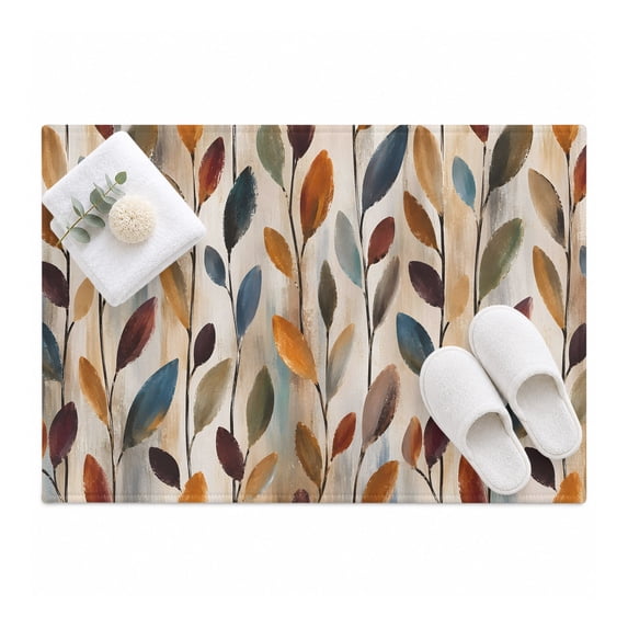 Fall Leaf Area Rug 2'x3', Boho Orange Blue Art Leaves Rustic Country ...