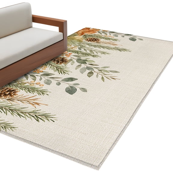 Fall Leaf Area Rug 4x6 Washable Rug Non Slip Farmhouse Vintage Country Maple Pinecones Beige Large Area Rug Indoor Floor Carpet for Entryway Bedroom Kitchen Living Room Office Dining Room Nursery