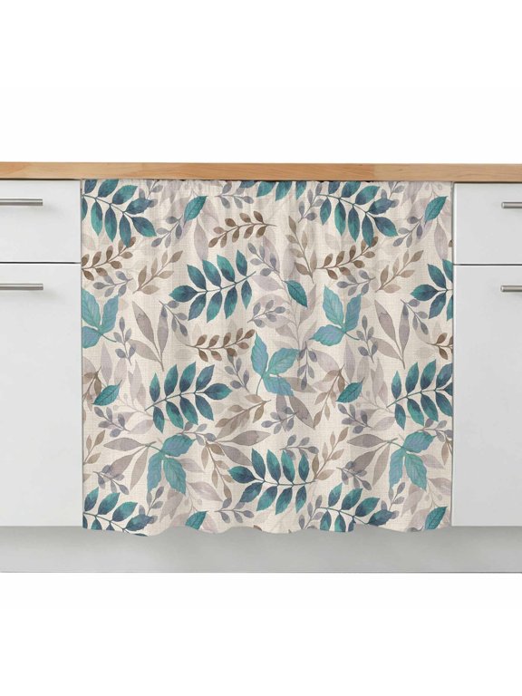 Fall Leaf Cabinet Curtains 10"W x 11"L, Country Pastoral Vintage Boho Grey Teal Brown Leaves Privacy Dust Proof Drape, Small Cover Skirt for Tiny Kitchen Cabinets Bathroom Storage Laundry Closet
