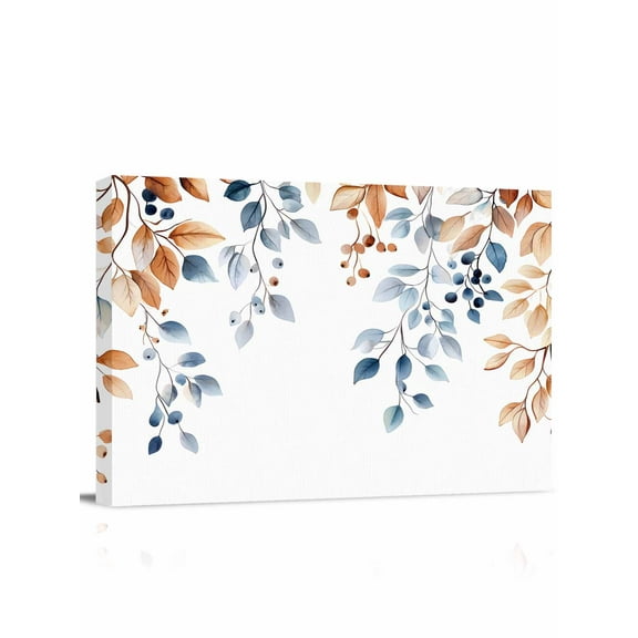 Fall Leaf Canvas Print Wall Art Framed Canvas Art Wall Decor Watercolor Berry Eucalyptus Leaves Plant Pictures Painting Morden Artwork for Living Room Bedroom, Ready to Hang - 12"x16"