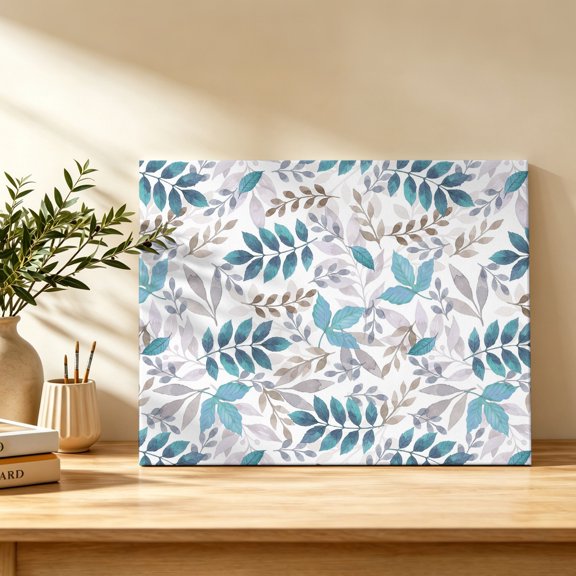 Fall Leaf Canvas Wall Art, Country Pastoral Vintage Boho Teal Grey Brown Leaves Wall Art Prints Artwork Framed Canvas Ready to Hang Art Pictures for Bathroom Bedroom Entry Desk Corner 10" x 8"