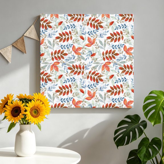 Fall Leaf Canvas Wall Art for Living Room, Country Pastoral Vintage Boho Red Blue Beige Leaves Poster Print Painting for Bedroom Office Home Decoration Wall Pictures Prepare To Hang 8"x8"
