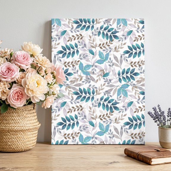 Fall Leaf Canvas Wall Art for Living Room, Country Pastoral Vintage Boho Teal Grey Brown Leaves Poster Print Painting for Bedroom Office Home Decoration Wall Pictures Prepare To Hang 20"x24"