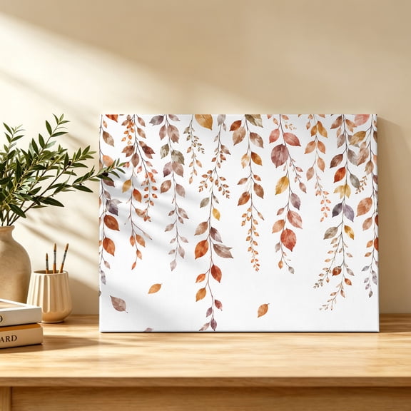 Fall Leaf Canvas Wall Art, Vintage Amber Brown Leaves Rustic Countryside Autumn Wall Art Prints Artwork Framed Canvas Ready to Hang Art Pictures for Bathroom Bedroom Entry Desk Corner 10" x 8"