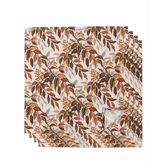Fall Leaf Cloth Napkins Set of 4 Reusable Dinner Napkins, Autumn Rustic Retro Botanical Leaves Cocktail Napkin Washable Table Napkins for Wedding/Holiday Party/Baby Shower 20"x20"