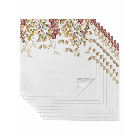 Fall Leaf Cloth Napkins Set of 8 Reusable Dinner Napkins, Thanksgiving Autumn Country Eucalyptus Cocktail Napkin Washable Table Napkins for Wedding/Holiday Party/Baby Shower 20"x20"