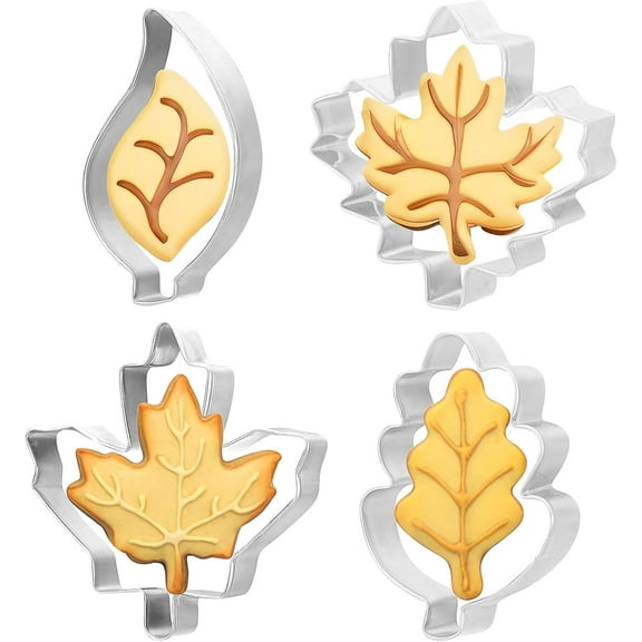 Fall Leaf Cookie Cutter Set 4 Piece Fall Leaves Cookie Cutters Autumn Cookie Cutters Thanksgiving Cookie Cutters Leaf Shapes-Diswasher Safe-Fall Holiday Cookie Cutters Shapes For Baking