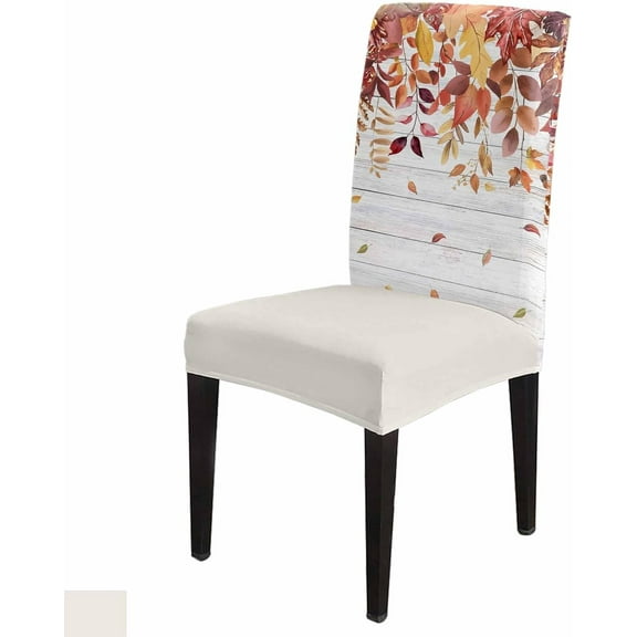 Fall Leaf Dining Room Chair Covers Set of 8, Maple Leaf Autumn Plant Grey Wood Grain Stretch Chair Slipcovers Removable Washable Seat Cover Chair Protectors for Kitchen Home, Hotel Banquet