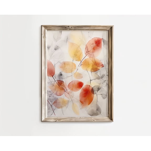 Fall Leaf, Fall Art, Orange and Yellow Fall Leaves, Fall Decor, Autumn poster, Fall, Leaf Etching Unframed Paper Print