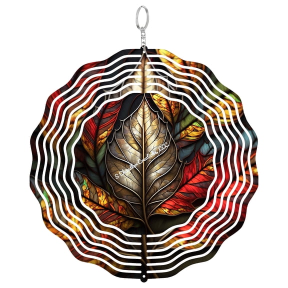 Fall Leaf Faux Stained Glass 3D Wind Spinner, Autumn Nature Kinetic Art, Colorful Foliage Garden Ornament