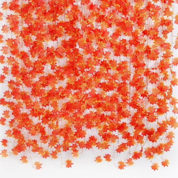 Fall Leaf Garland for Room Decor(12 Pack),Artificial Maple Leaves,Autumn Hanging Vines Red Ivy Plant Bedroom Wall Decor Thanksgiving Halloween Christmas WeddingParty Garden Fireplace