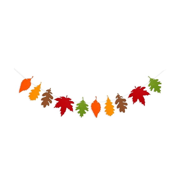 Fall Leaf Garland, Thanksgiving Leaf Bunting, Autumn Maple Leaf Hanging Decor for Fireplace Wall Window Doorway, Polyester Material, Reusable Foldable, Multi-Color Seasonal Party Decoration