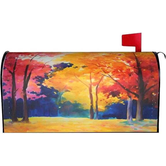 Fall Leaf Mailbox Cover, Watercolor Autumn Tree Letter Box Cover Magnetic Mail Wraps Post Garden Decor 25.5x21 in