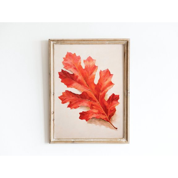 Fall Leaf Oak Autumn Retro Rustic Farmhouse Stylish Elegant Decorative Wall Art Classic Style Poster , Poster Print Only