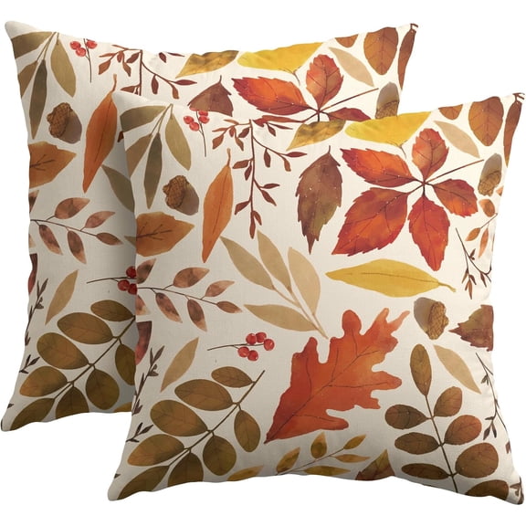 Fall Leaf Pillow Covers 16x16 Set of 2 Brown Beige Maple Leaves Autumn Harvest Throw Pillow Cases with Zipper Outdoor Decorative Cushion Cover Rustic Decoration Farmhouse Home Sofa Couch Bed Decor
