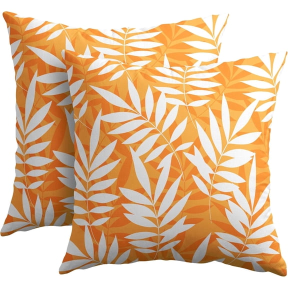 Fall Leaf Pillow Covers 16x16 Set of 2 Orange White Seasonal Autumn Leaves Rustic Decorative Square Throw Pillows Outdoor Pillowcase Farmhouse Linen Cushion Case Decor for Home Sofa Couch Bed