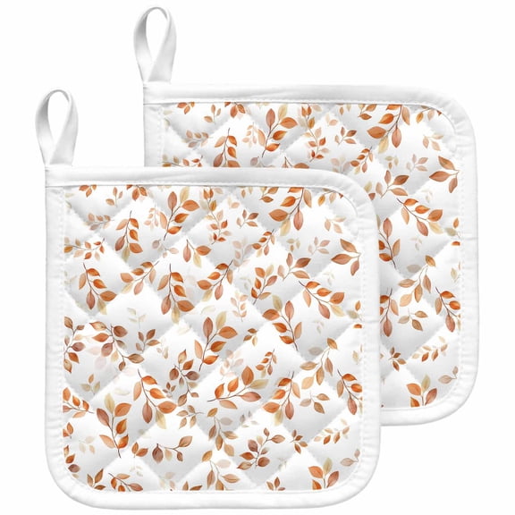 Fall Leaf Pot Holders for Kitchen Heatproof Potholder, 2 Pack Retro Autumn Tree Branch Ombre Orange Hot Pads Multipurpose Oven Pads Cloth Potholders Trivet for Cooking and Baking